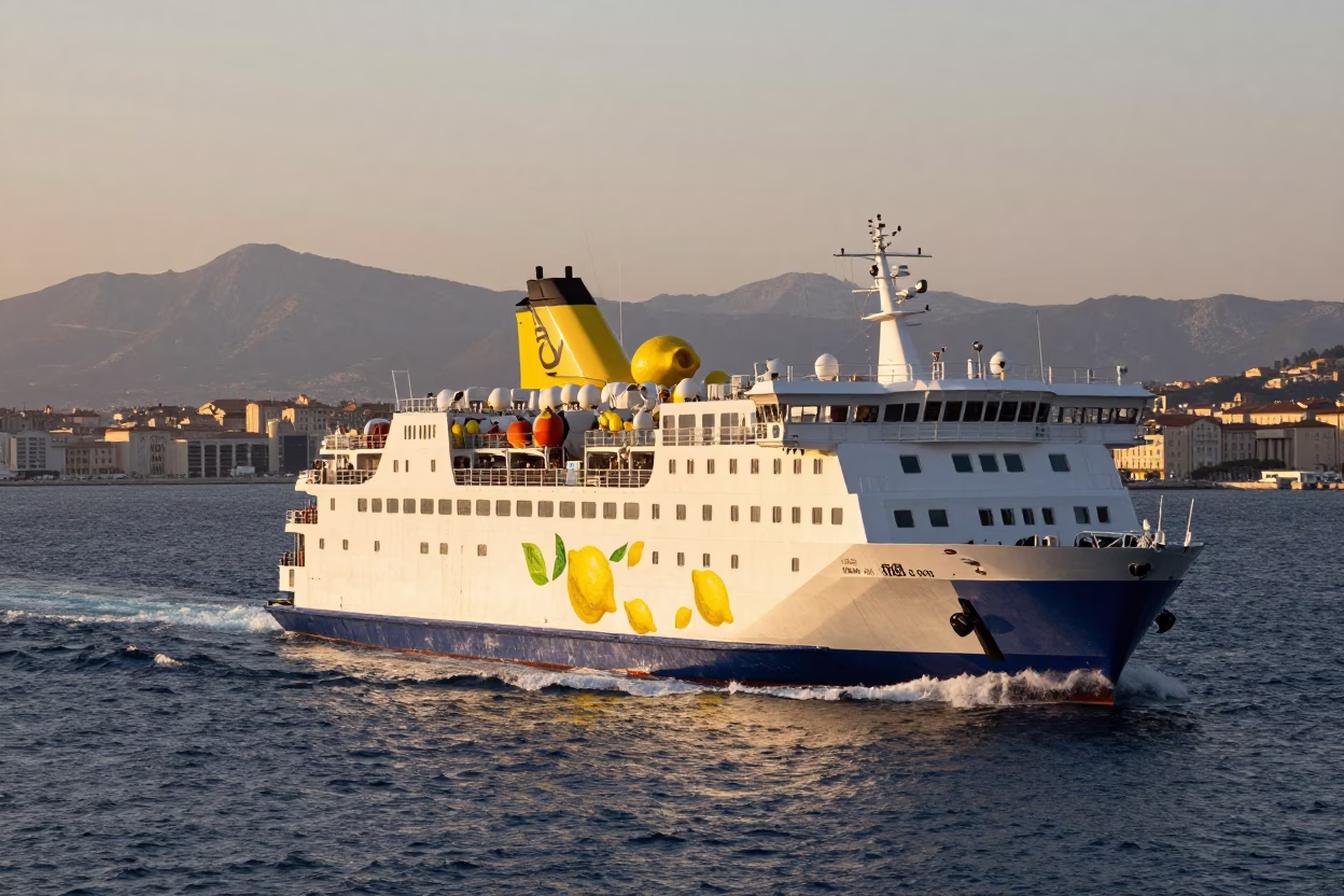 Marseille Harbor Nautical Dawn Ferry Departure with Lemons and Brass Details in in Marseille, France