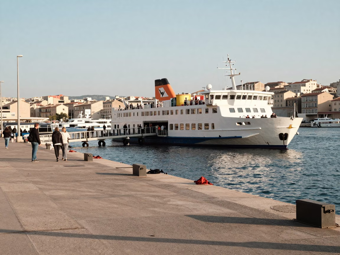 Marseille Harbor Scene at Clear Late-afternoon Light in in Marseille, France