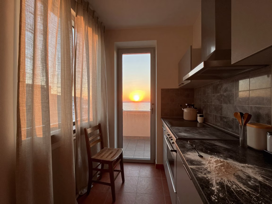 Marseille Kitchen Interior at As The Sun Drops Toward The Horizon in in Marseille, France