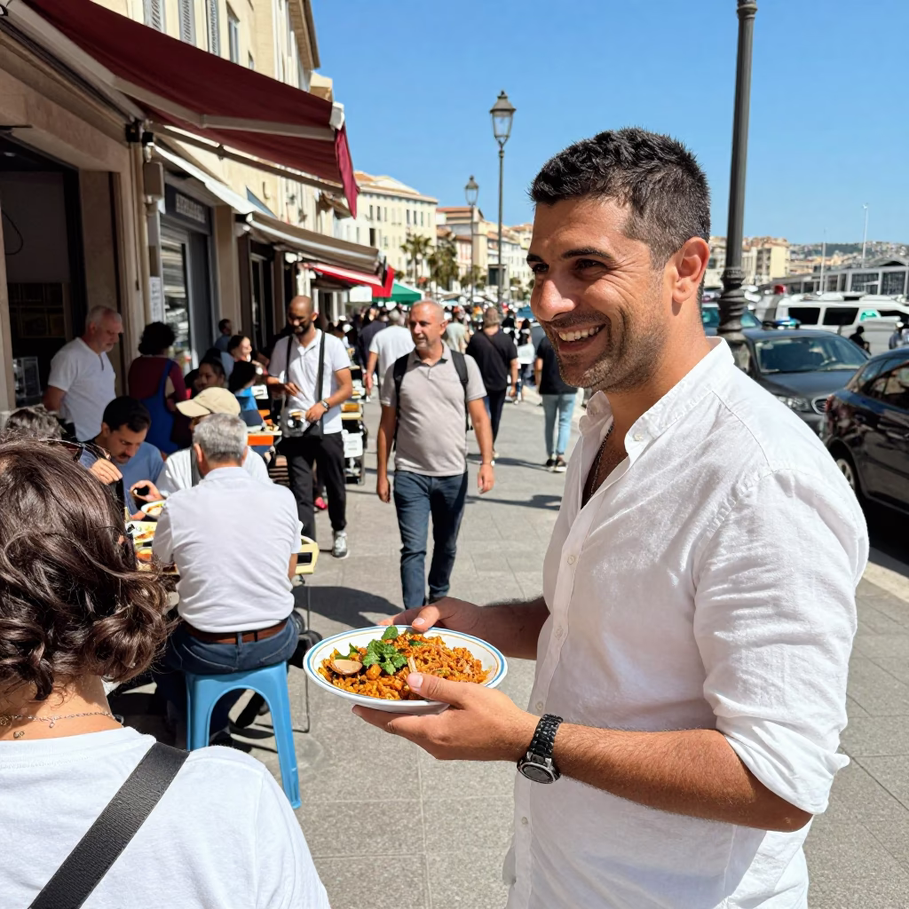 Marseille Lunch Scene at The Flat Glare Of Noon Light in in Marseille, France
