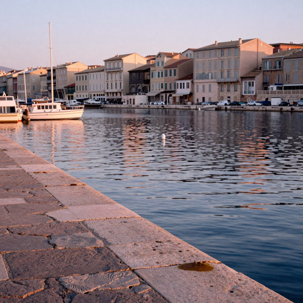 Marseille Morning Light on Old Port Water Ripples and Stone Quays in in Marseille, France