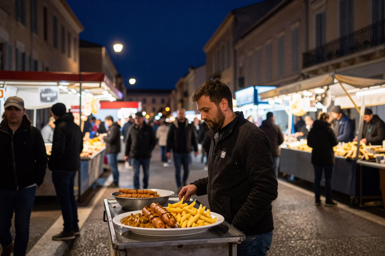 Marseille Night Market Street Scene with Local Food and Maritime Details in in Marseille, France