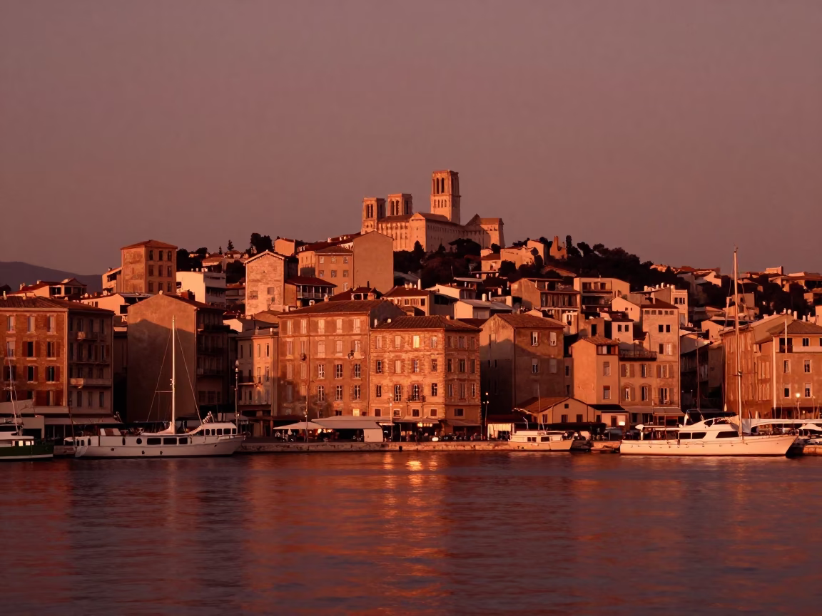 Marseille Old Port Copper Light Evening Scene with Local Food and Music in in Marseille, France