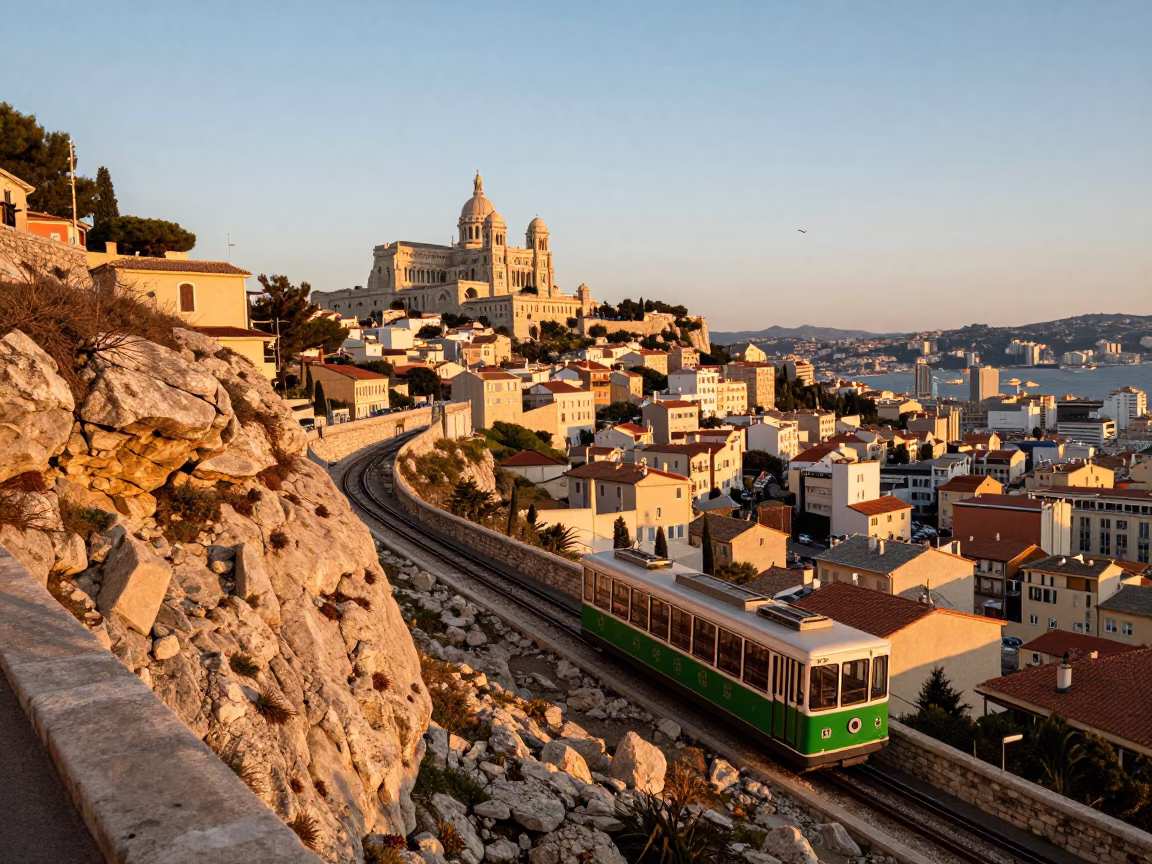 Marseille Steep Hillside at Honeyed Evening Light in in Marseille, France