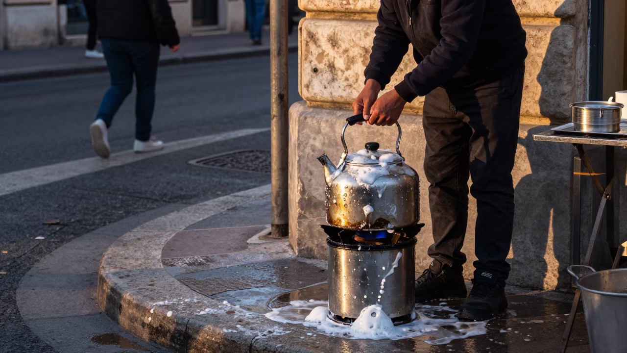 Marseille Street Corner at Dawn with Soap Residue and Storage Tin in in Marseille, France
