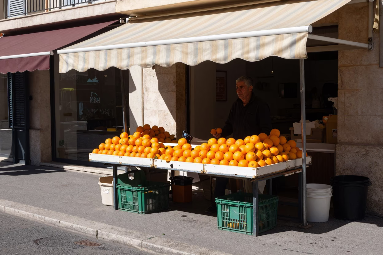 Marseille Street Corner at The Flat Glare Of Noon Light in in Marseille, France