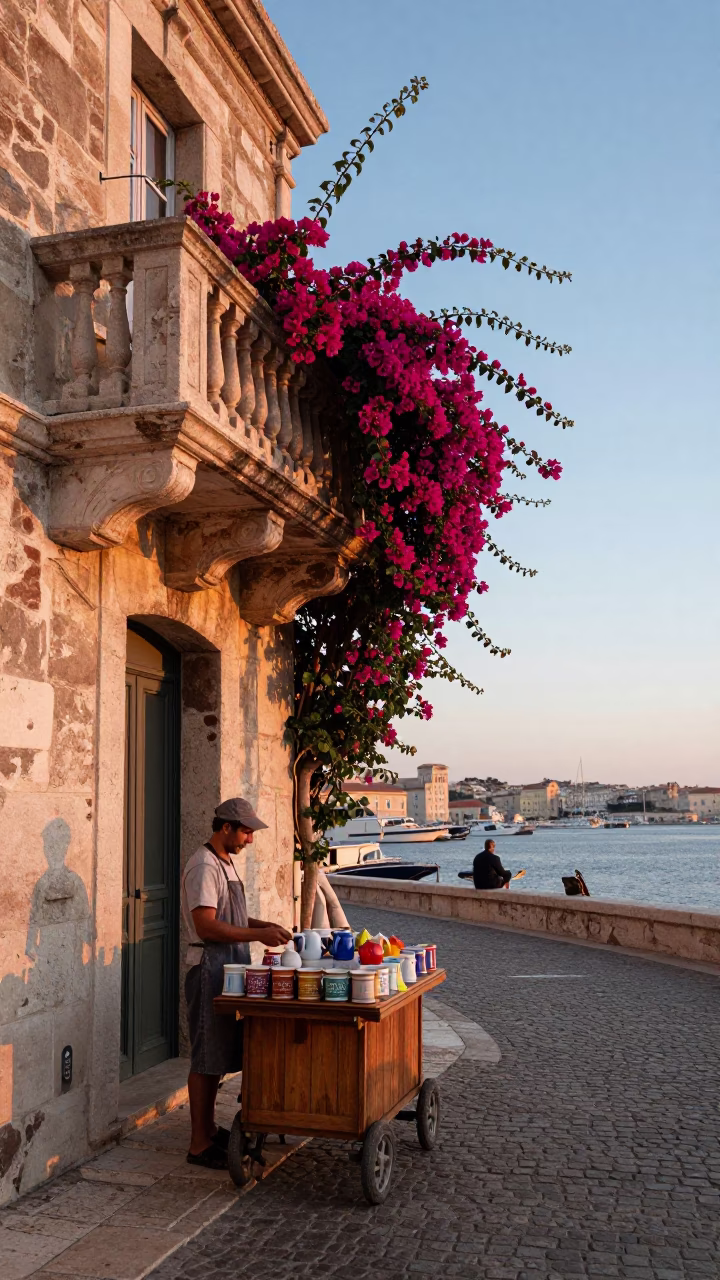 Marseille Street Scene at Nautical Dawn Light in in Marseille, France