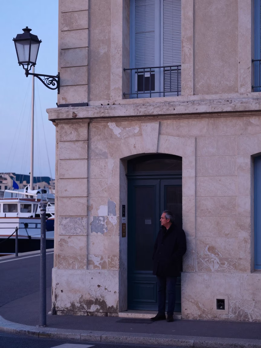Marseille Street Scene at Nautical Dawn with Safety Razor and Wicker Shadow Details in in Marseille, France