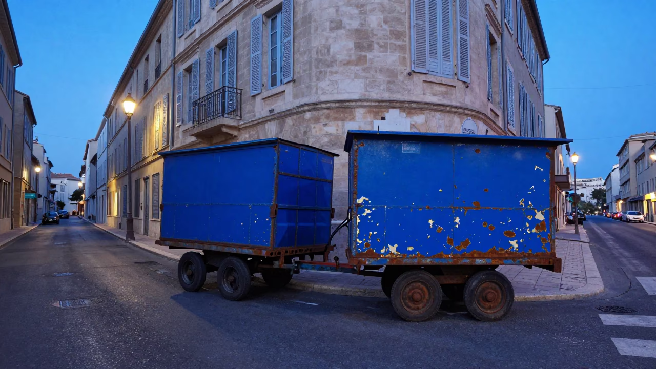 Marseille Street Scene at The Last Blue Light Of Evening in in Marseille, France