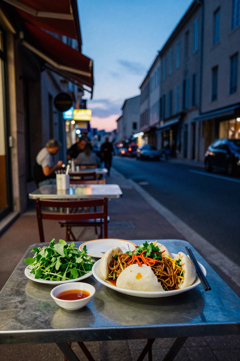 Marseille Vietnamese Bun Cha at Indigo Twilight After Sunset in in Marseille, France