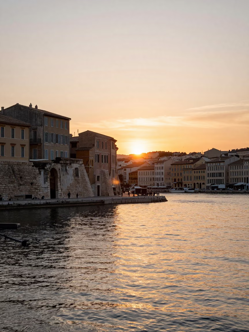 Marseille Vieux Port at As The Sun Drops Toward The Horizon in in Marseille, France