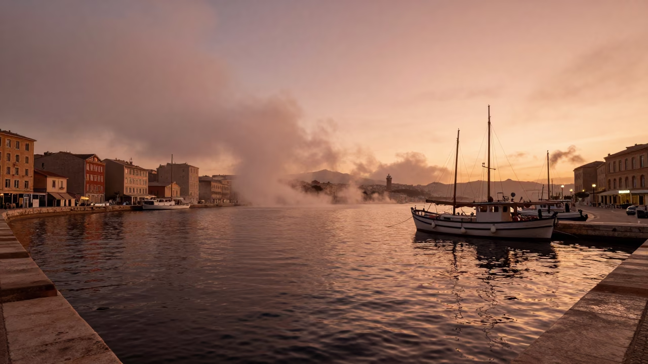 Marseille Vieux-Port Copper Light Steam Haze Before Dusk in in Marseille, France