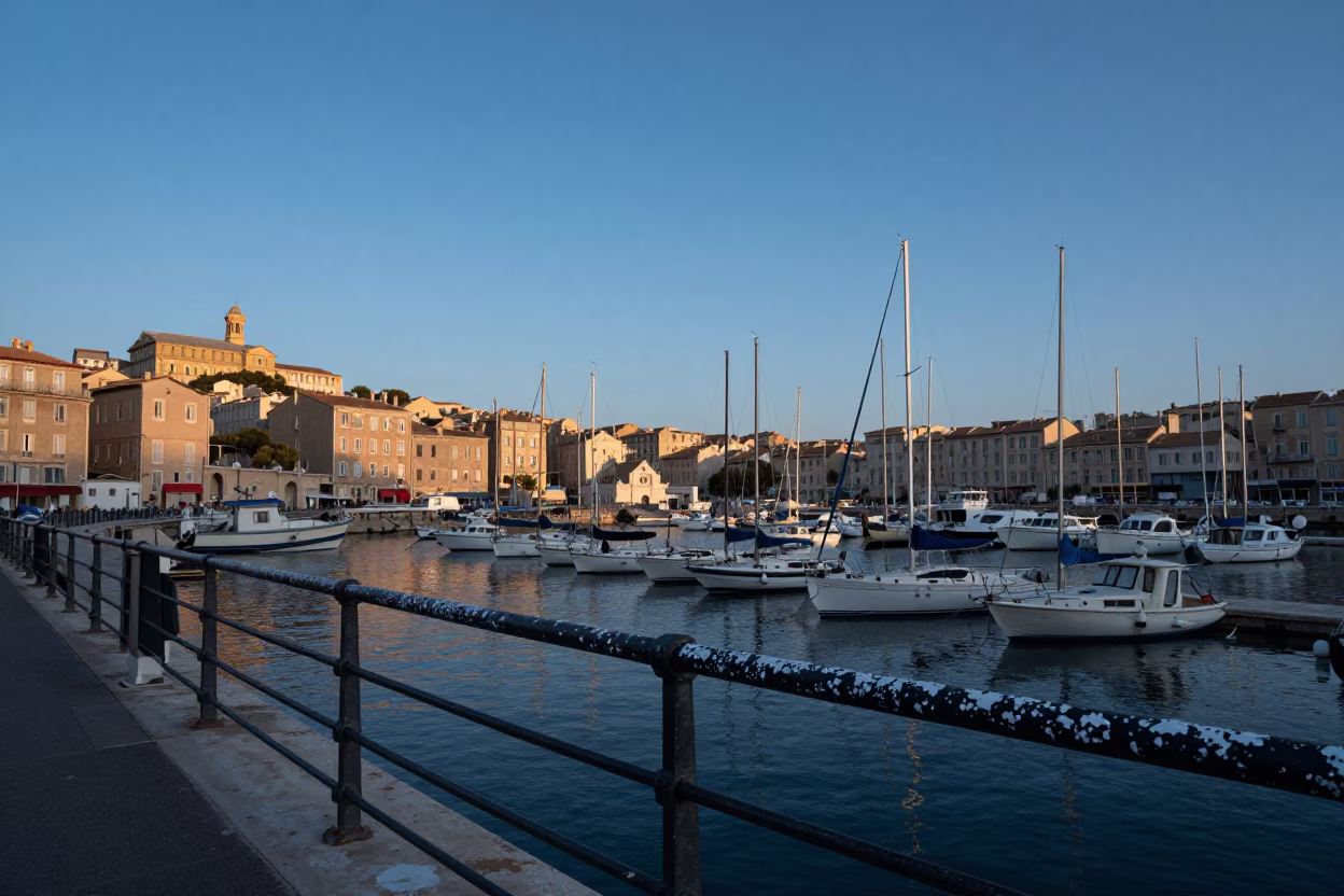 Marseille Vieux Port Nautical Dawn Street Scene with Paint Flecks on Rail in in Marseille, France