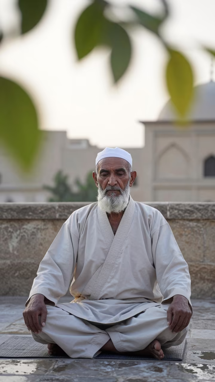 Martial Arts Master Meditation Eyes Karbala Dawn in in the old quarter in Karbala