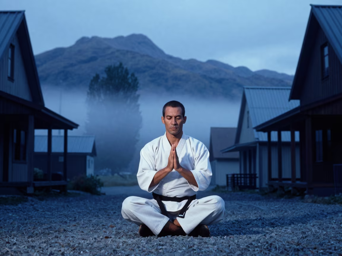 Martial Arts Master Meditation Wanaka Blue Hour in in the old quarter in Wanaka