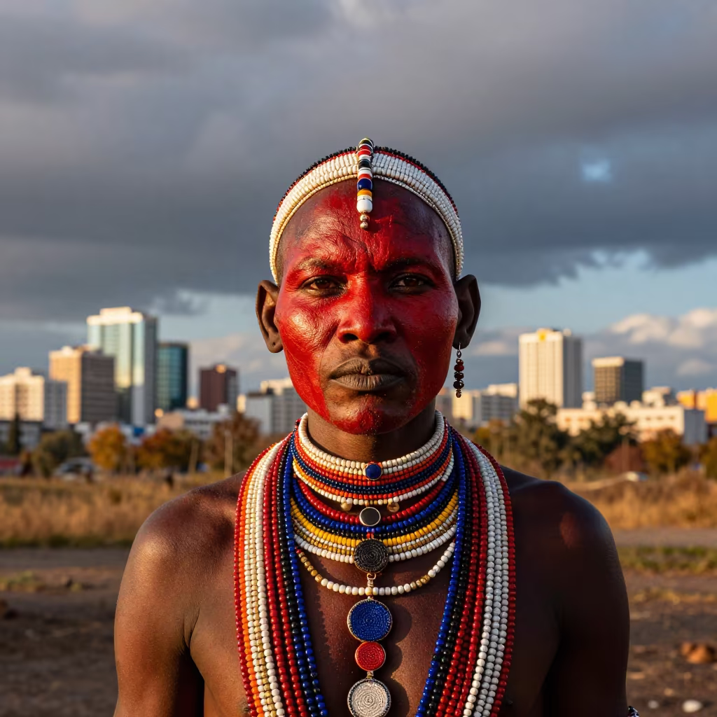 Masai Warrior Portrait in Kyiv Golden Hour in in Kyiv
