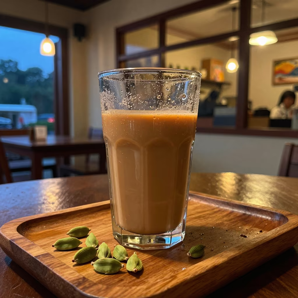 Masala Chai with Cardamom on Arua Tray in on a tea house tray in Arua