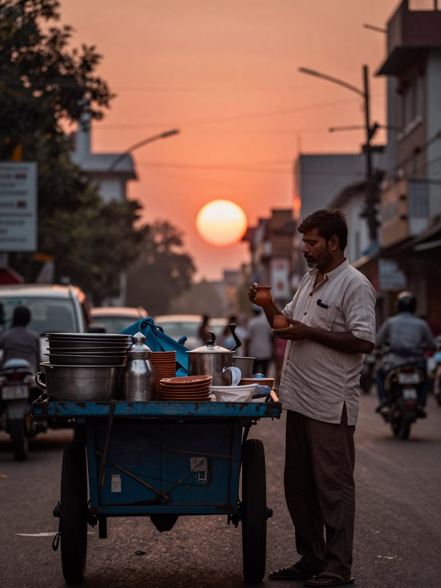 Masala Chai in Chennai at Copper-toned Light Before Dusk in in Chennai, India