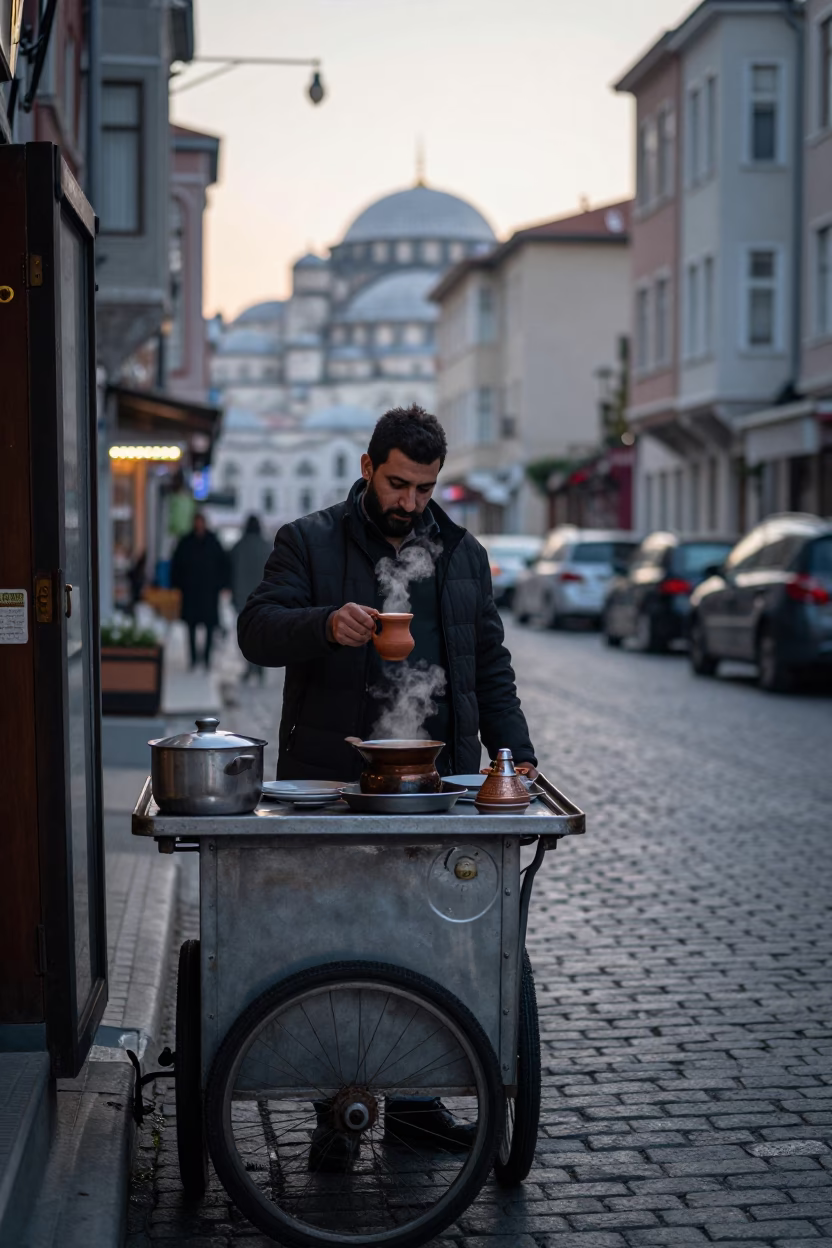 Masala Chai in Istanbul at Sunrise Light in in Istanbul, Turkey