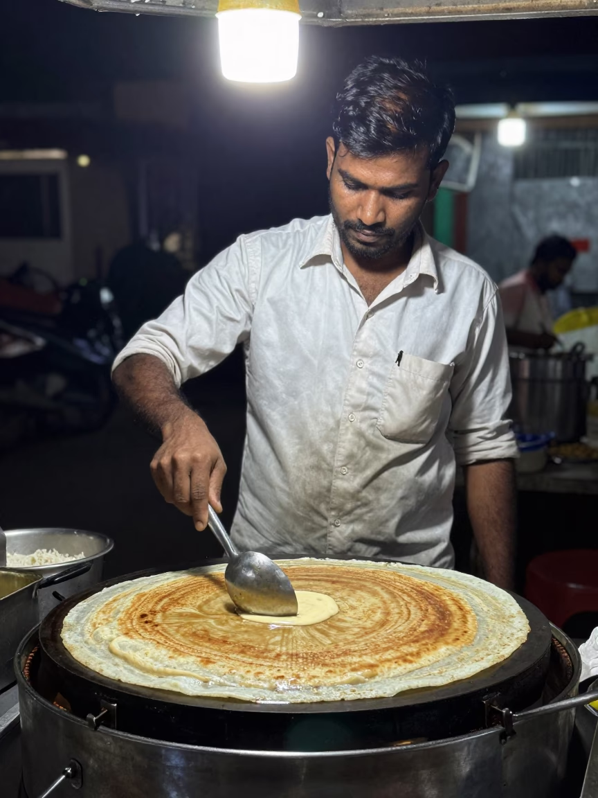 Masala Dosa at Late At Night Light in Chennai in in Chennai, India