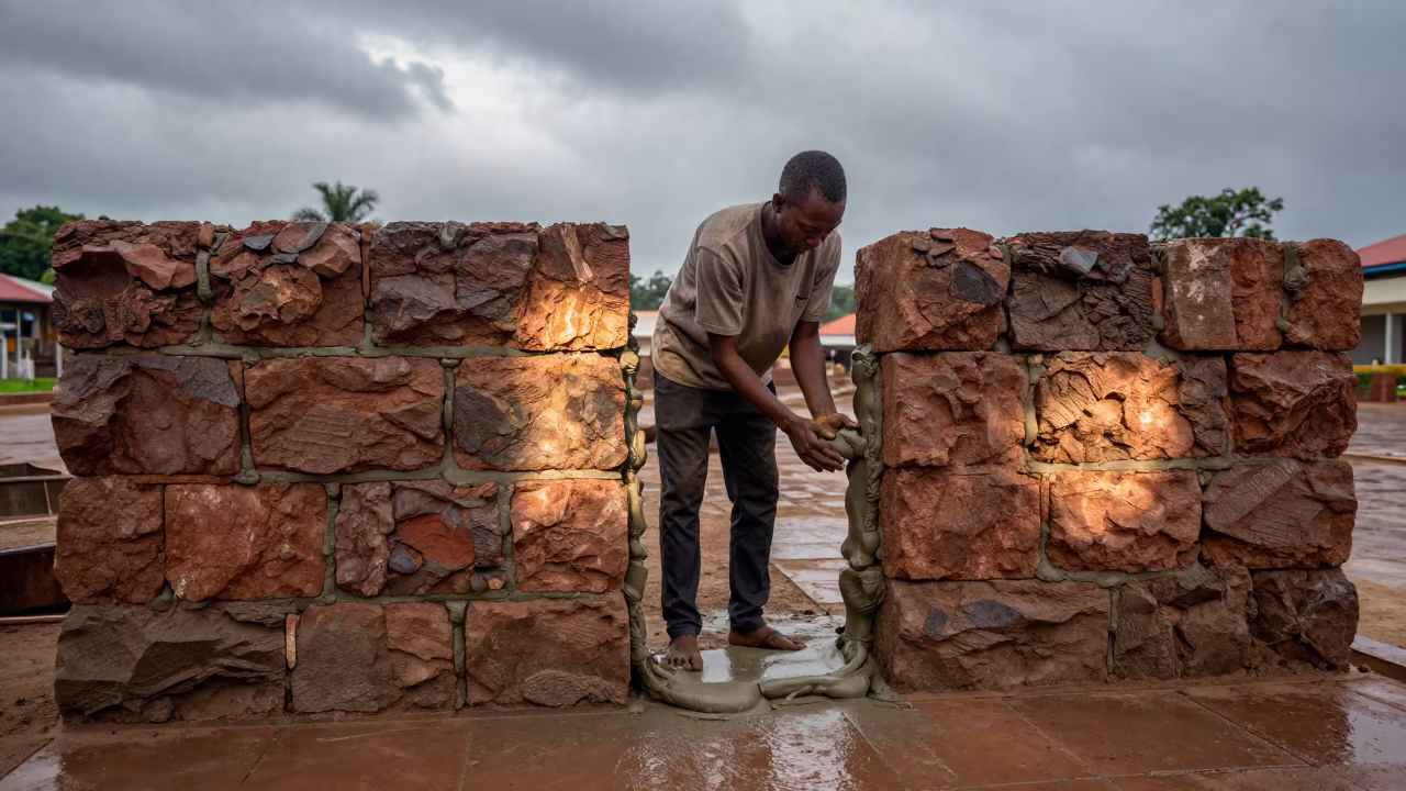 Mason Applying Mortar in Lilongwe Square in at a public square in Lilongwe