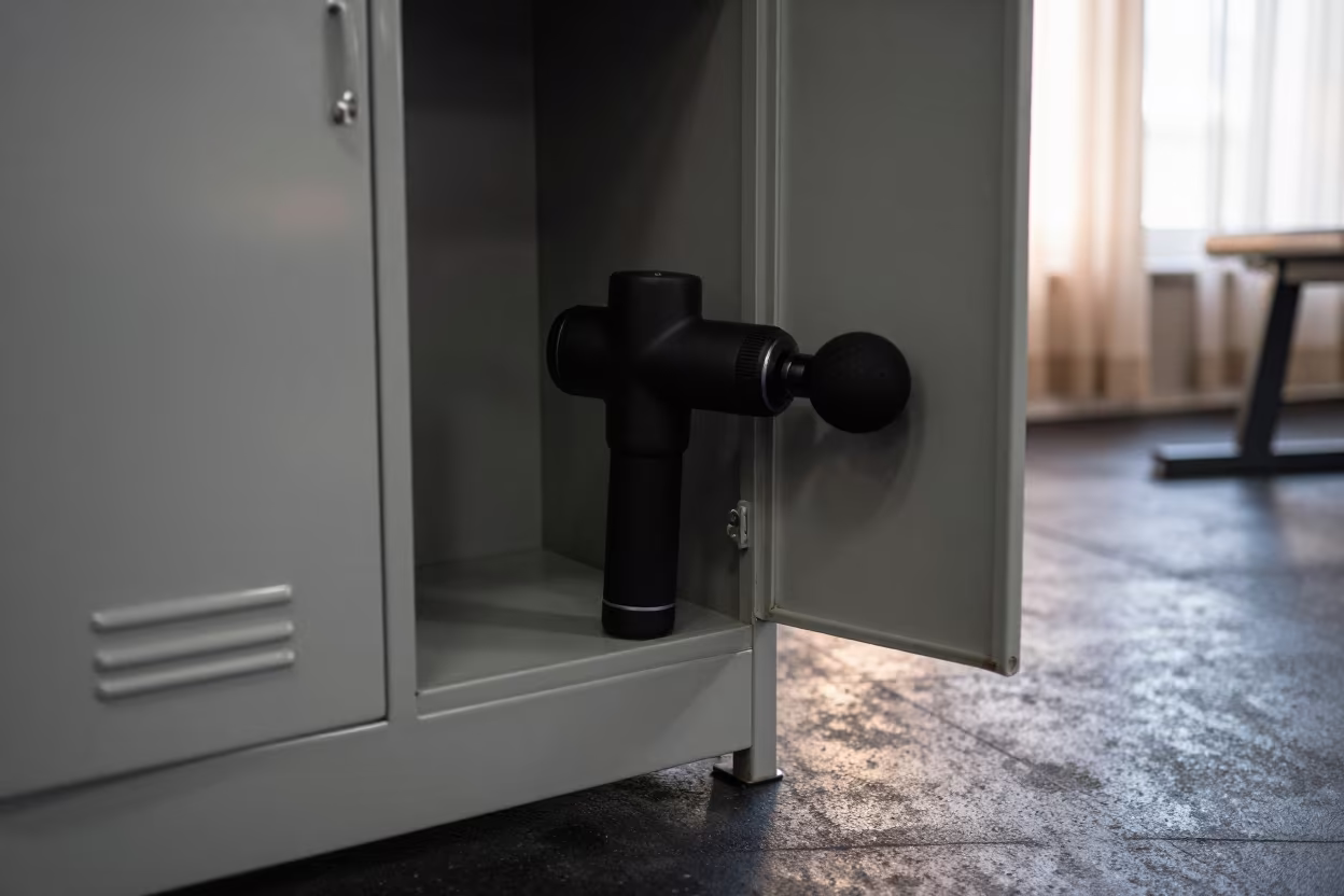 Massage Gun Locker Gym Kunduz Morning Light in at a gym check-in desk in Kunduz