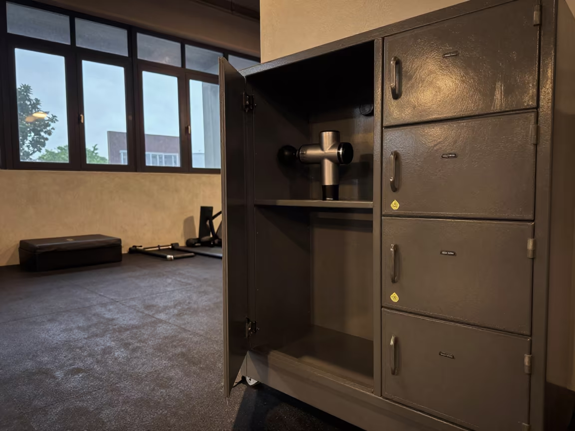 Massage Gun Locker in Surat Gym Warmup in inside a climbing gym warmup zone near Surat