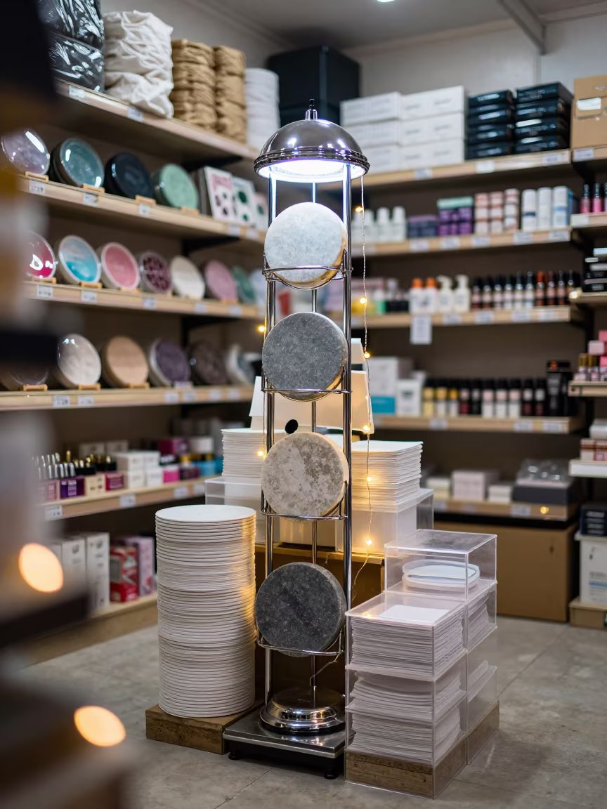 Massage Stone Warmer Lid Rack in Bhopal Beauty Supply in in a beauty supply area under white LEDs in Bhopal