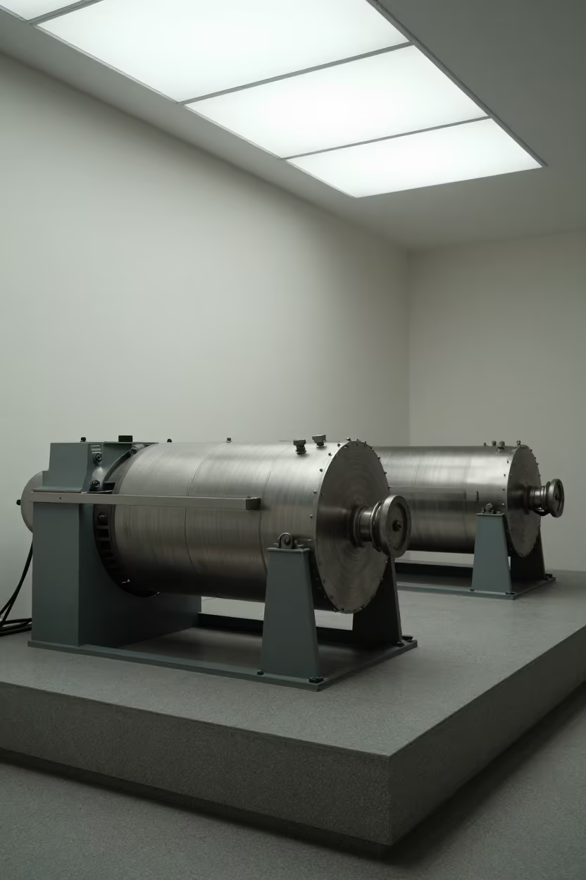 Massive Industrial Drum Washers Spinning in on a museum plinth in Taichung