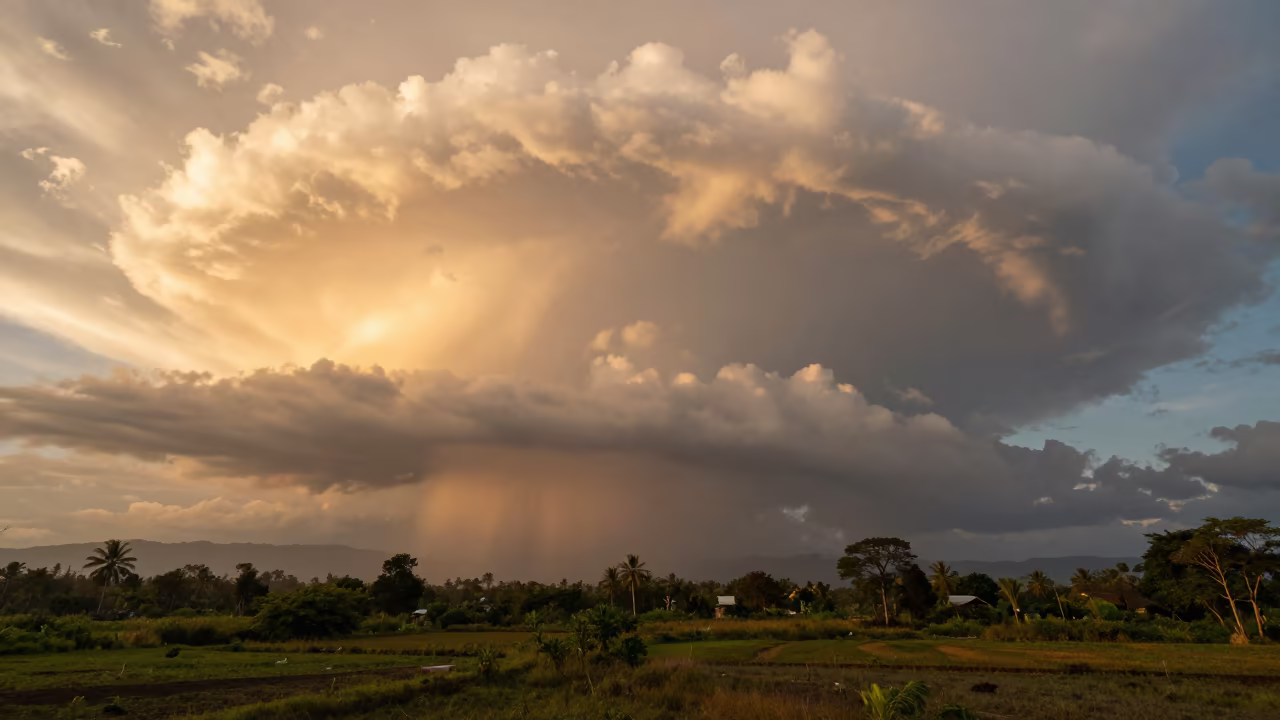 Massive Shelf Cloud Over Papua at Sunset in in Papua