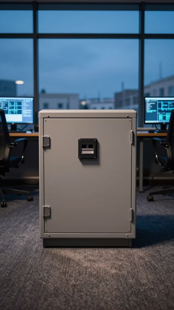 Master Key Seal Box in Haifa Operations Center Twilight in in an operations center under monitor glow in Haifa