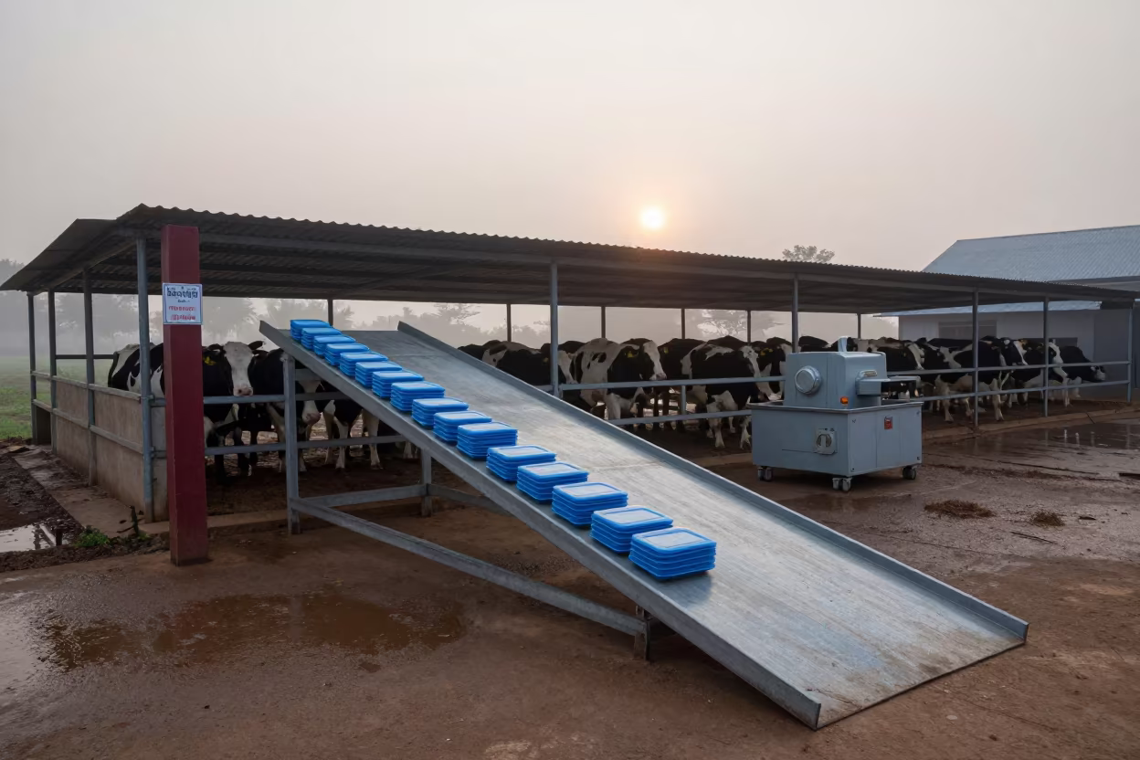 Mastitis Culture Plates on Shelf at Cambodian Stockyard in at a stockyard loading ramp in Cambodia