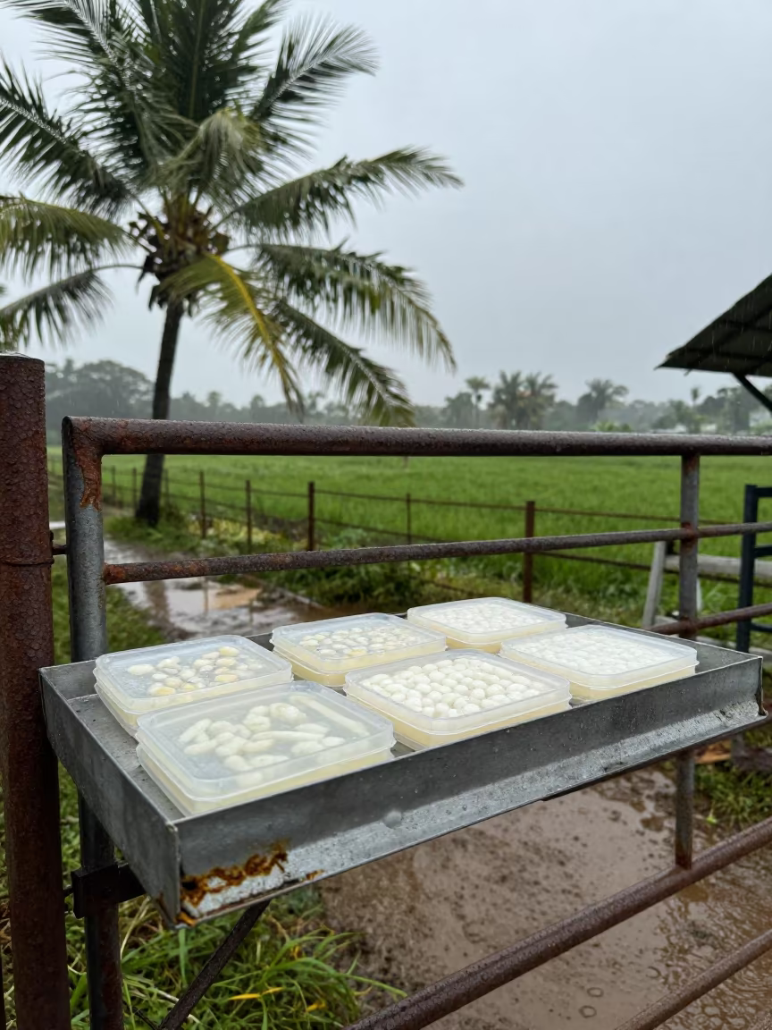 Mastitis Culture Plates on Shelf Morning Java in beside a pasture gate in Java