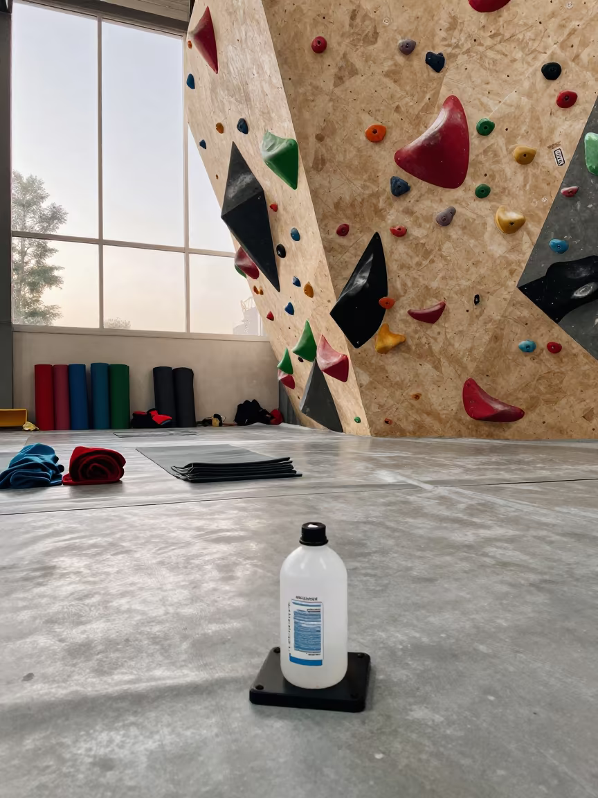 Mat Spray Dilution Stand in Climbing Gym Warmup Zone in inside a climbing gym warmup zone in Shorouk