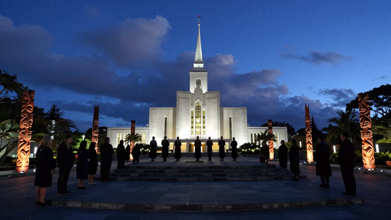 Matariki Ceremony Under Blue Hour Sky in Auckland in in a temple courtyard near Parnell, Auckland