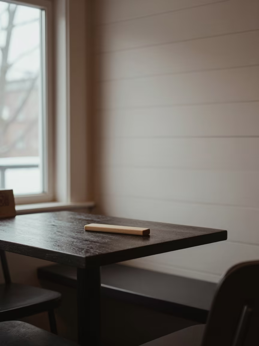 Match Striker on Winter Cafe Table in on a cafe table by a window near Kunming