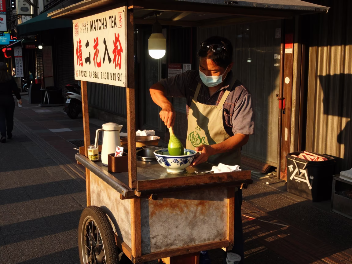 Matcha Tea in Taipei at Golden Hour in in Taipei, Taiwan