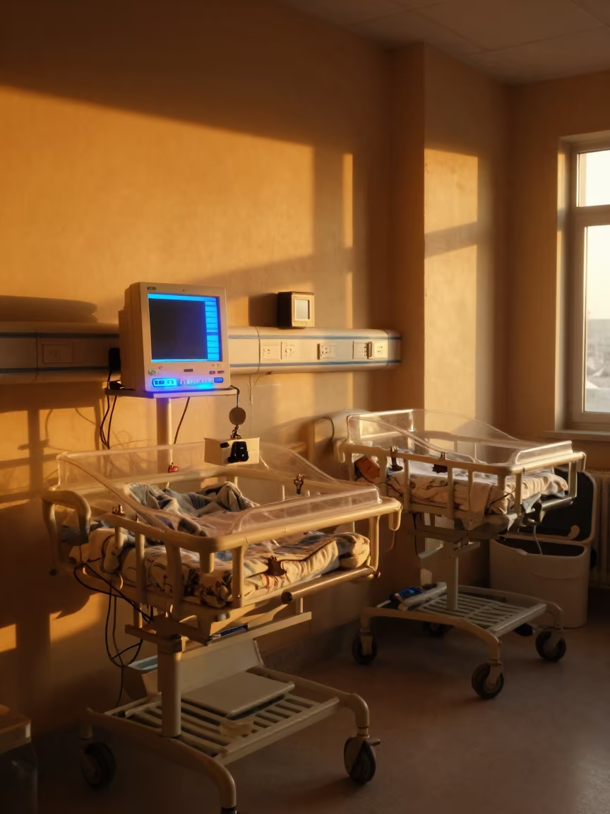 Maternity Bassinet Under Monitor Glow in Lashkar Gah in at a nurse station under monitor glow in Lashkar Gah
