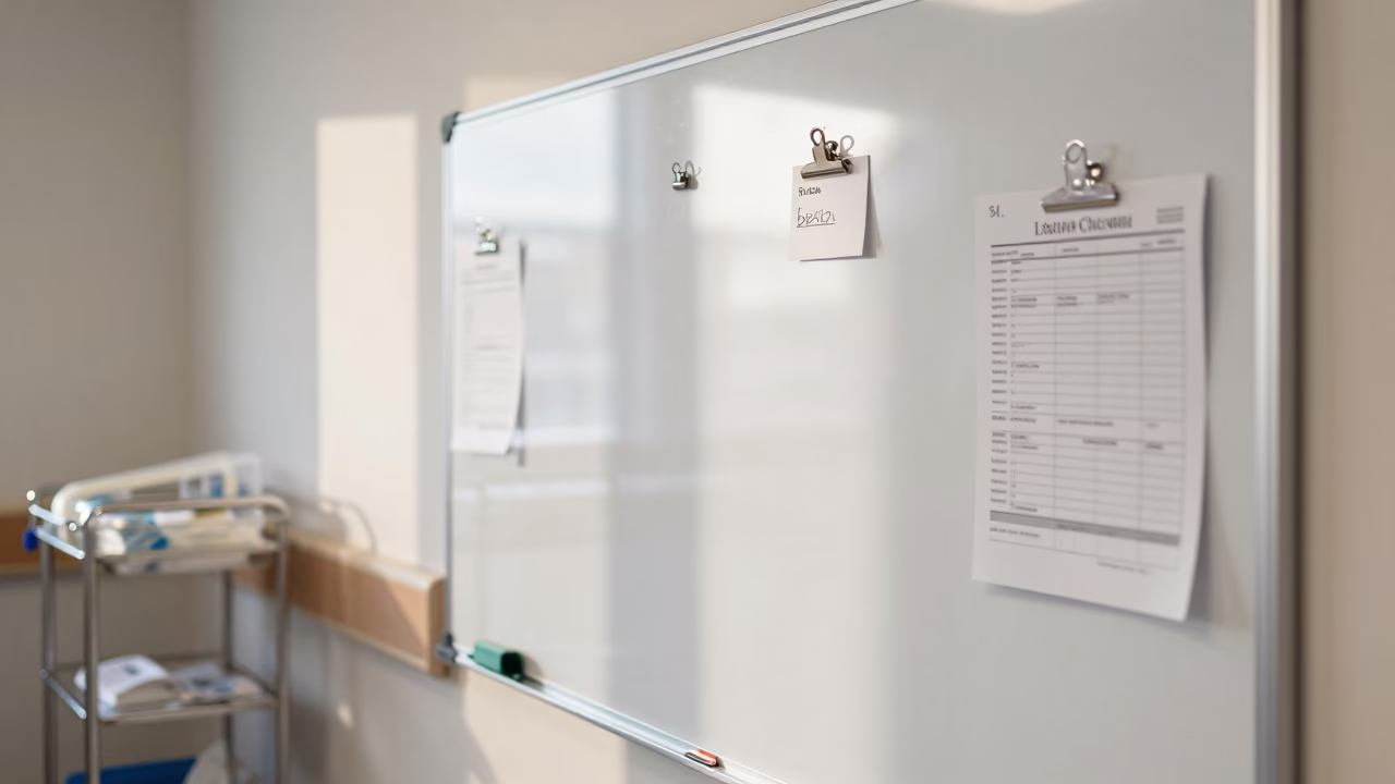 Maternity Ward Corridor with Bassinet Tags in inside a hospital corridor in Leicester