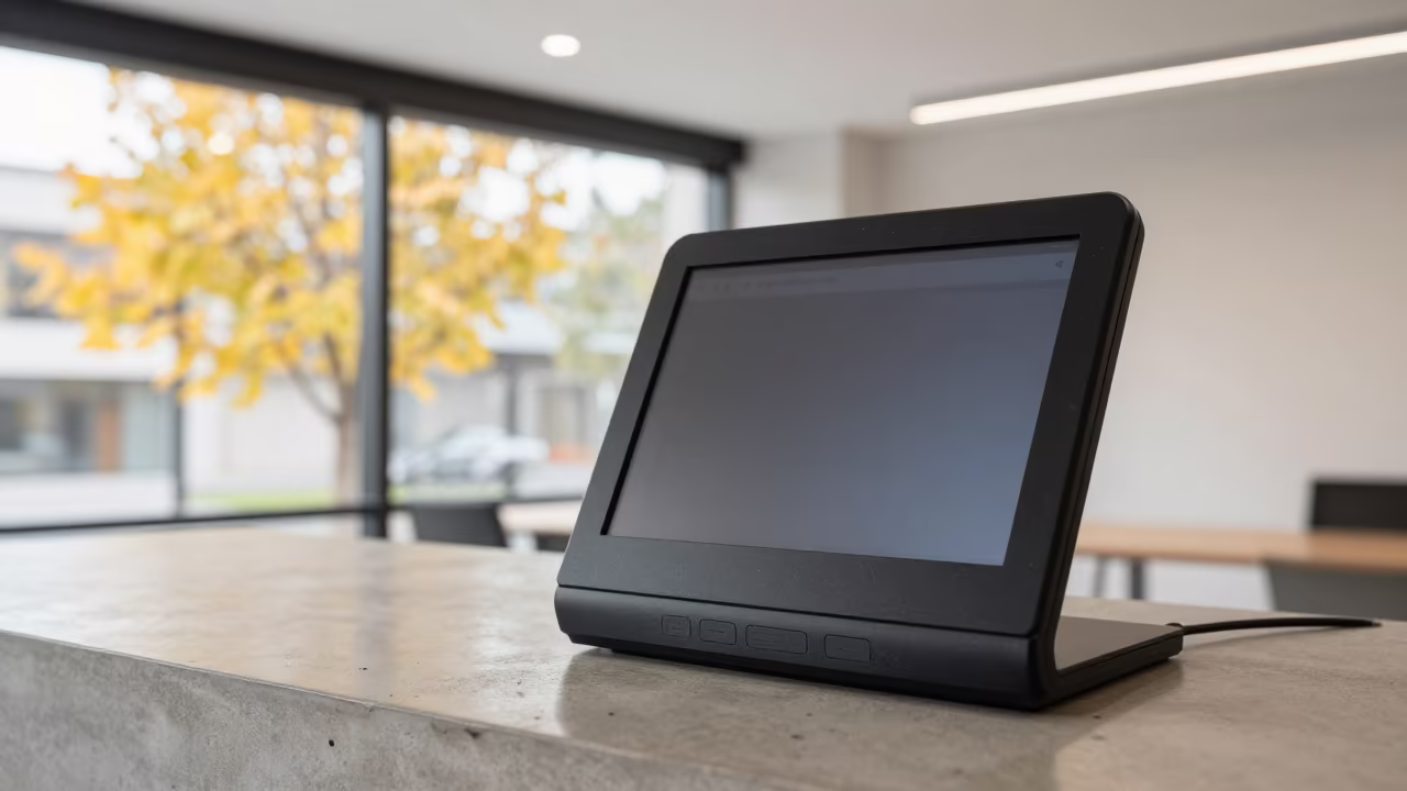 Matte Kiosk Under Recessed Light in Buenos Aires in inside a coworking floor in Buenos Aires