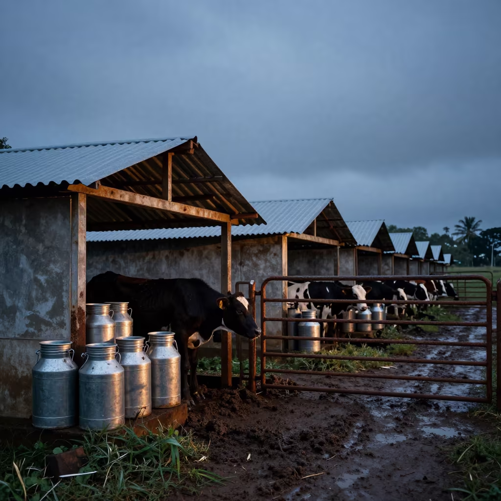 Mauritian Dairy Calf Hutches in Midnight Sleet in beside a pasture gate in Mauritius