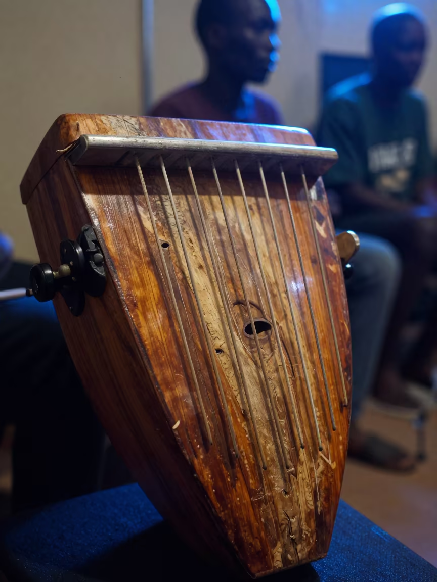 Mbira in Calabash Resonator Evening Rehearsal in in a rehearsal room in Cayenne