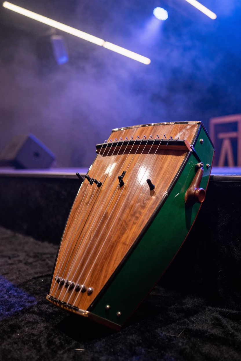 Mbira in Neon Haze Before Dawn in in a concert hall in Nadiad