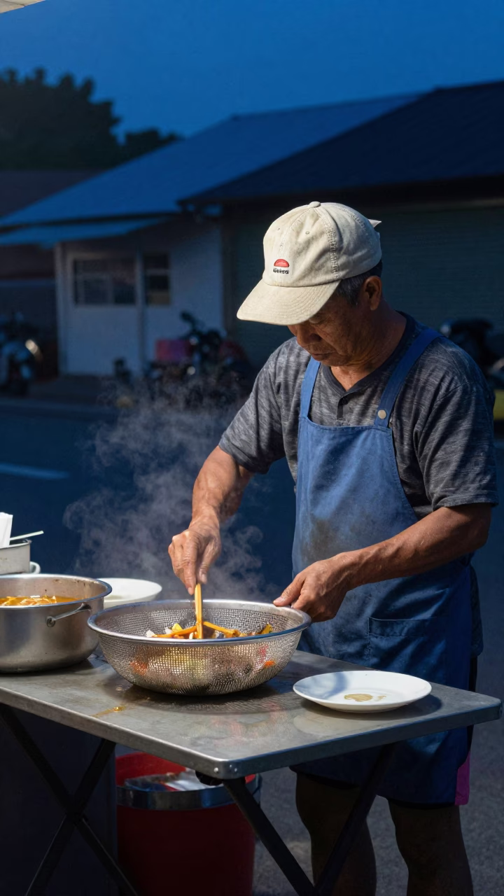 Meal Preparation in Kaohsiung at The Last Blue Light Of Evening in in Kaohsiung, Taiwan