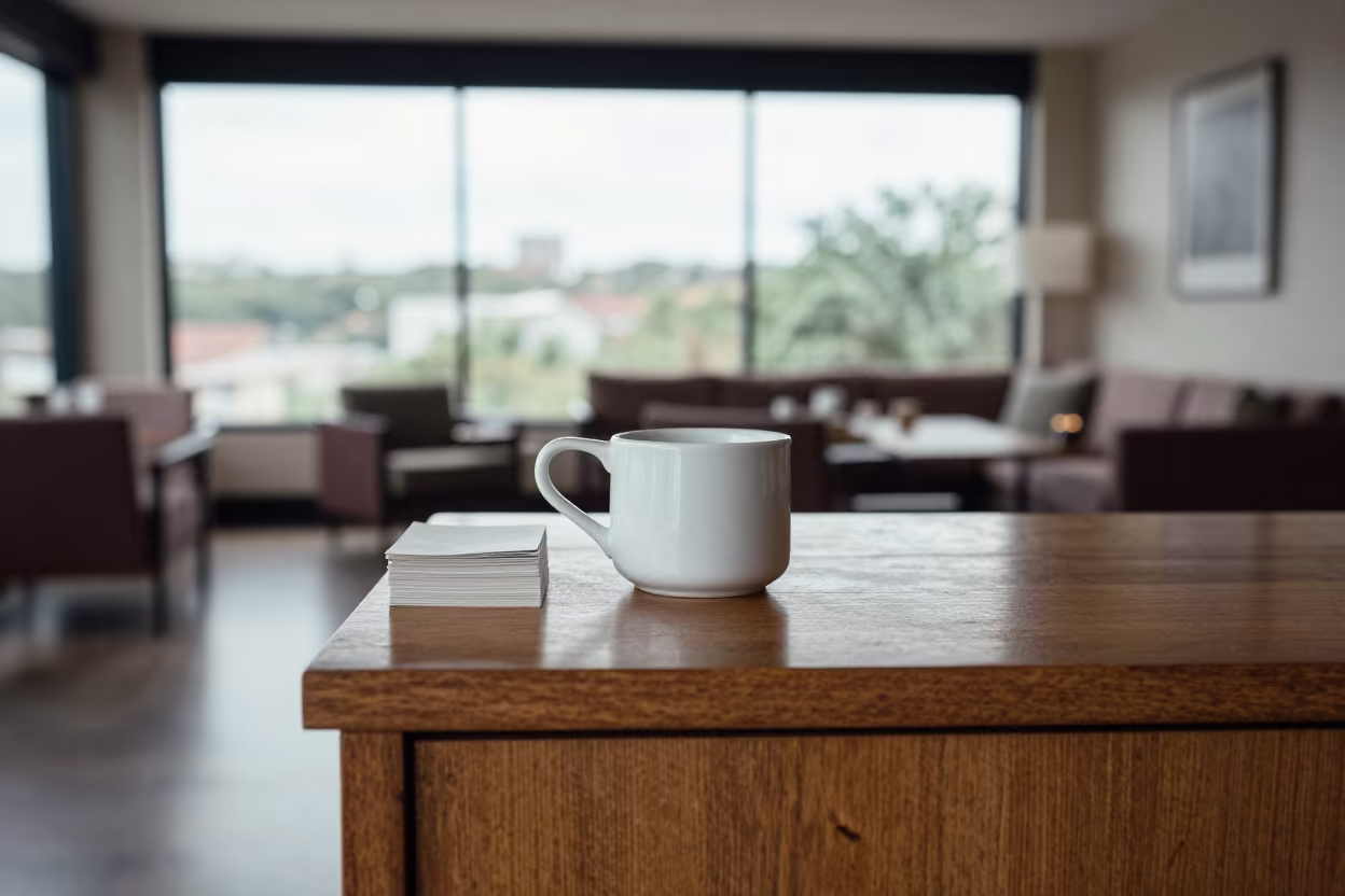 Measuring Cup on Tea Sideboard Austin Hotel in on a hotel dresser near South Congress, Austin
