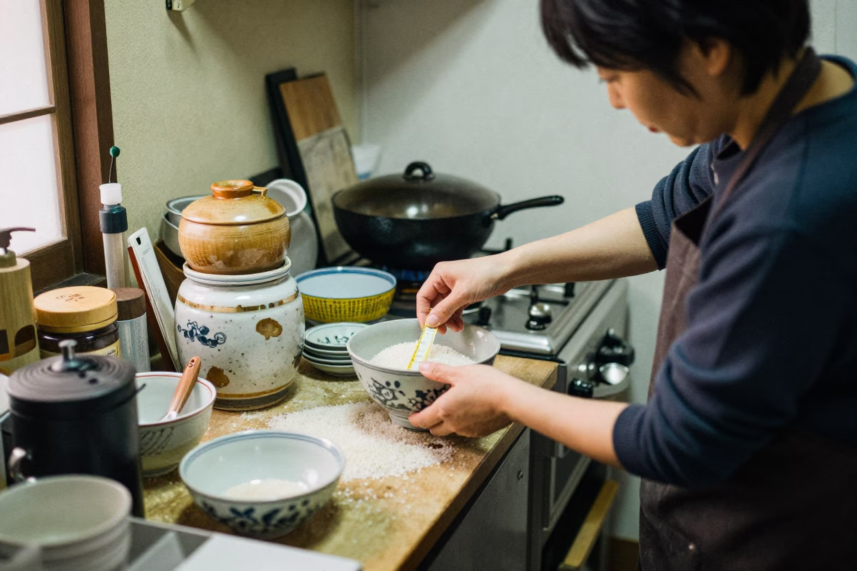 Measuring Rice in Kyoto in in Kyoto, Japan
