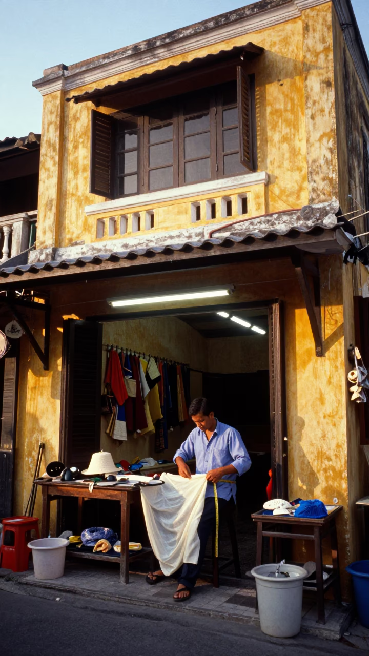 Measuring Silk in Hoi An in in Hoi An, Vietnam