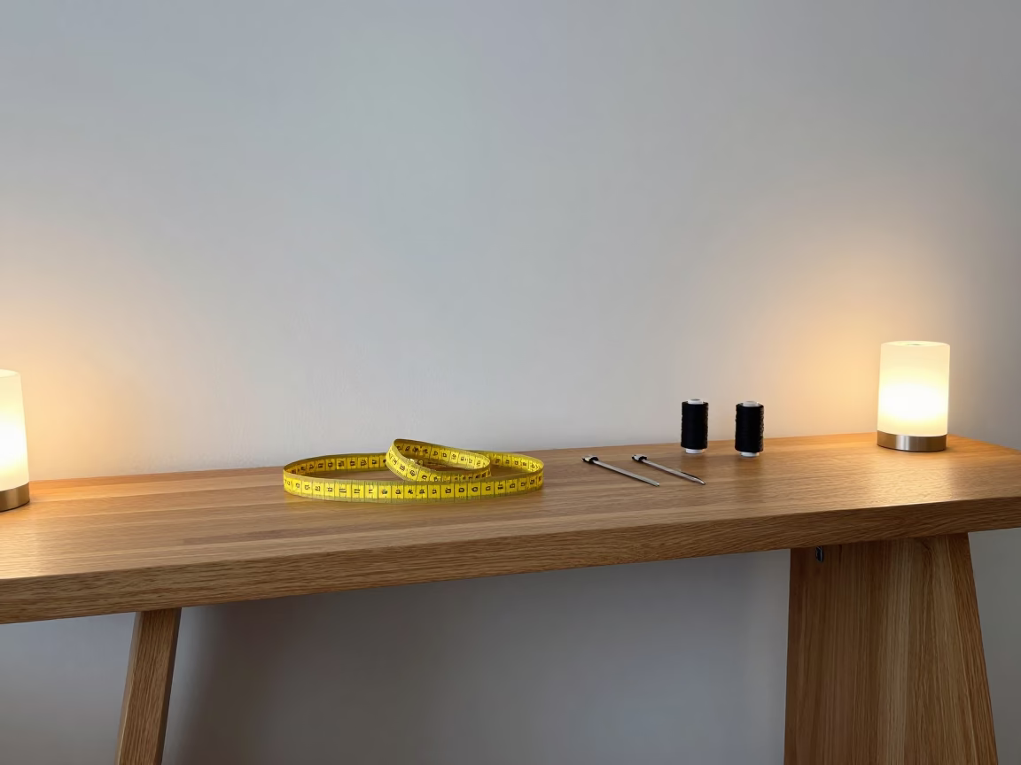 Measuring Tape on Berlin Dressmaker Bench in on a hotel dresser in Berlin