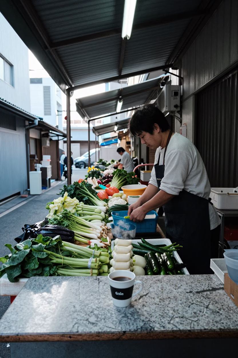 Measuring Vegetables in Osaka in in Osaka, Japan