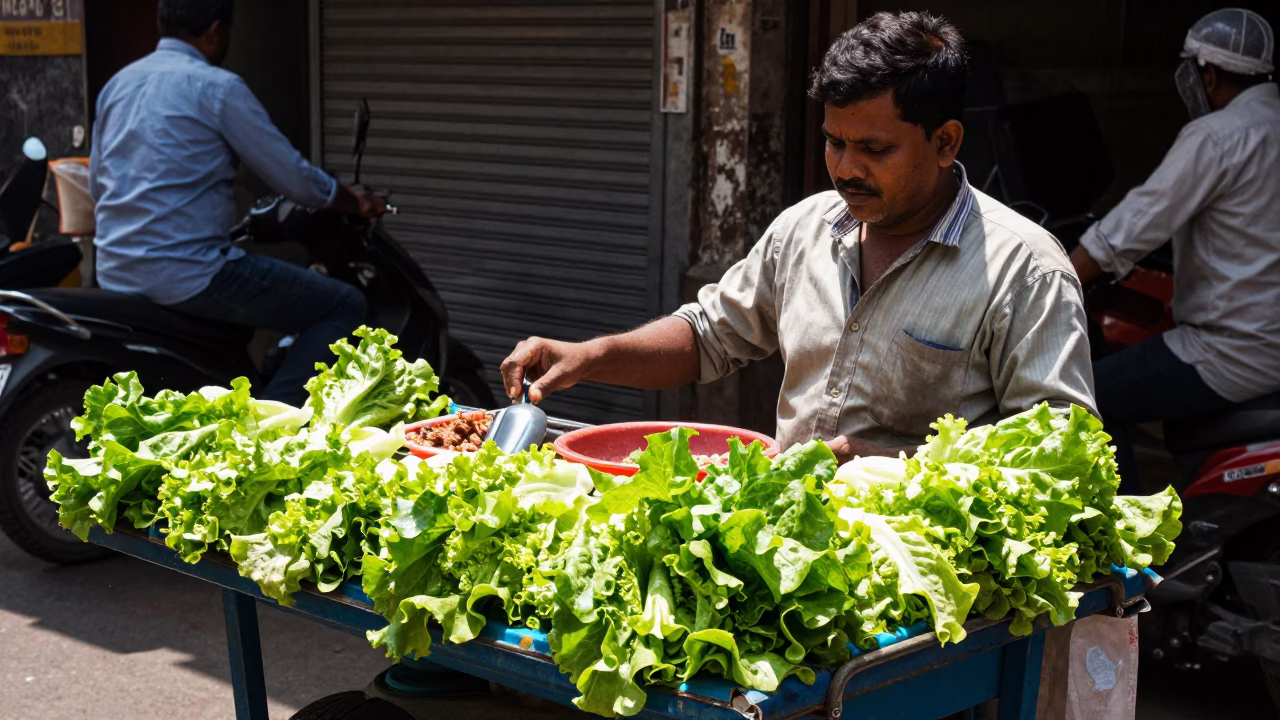 Meat Salad at The Flat Glare Of Noon Light in Mumbai in in Mumbai, India